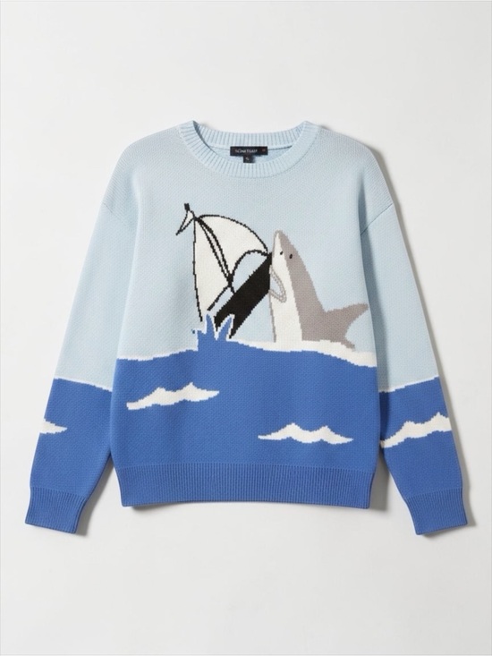 Miss Sparkling Sweaters - Shark Graphic Knit Sweater NWT Medium Coastal Beach Miss Sparkling